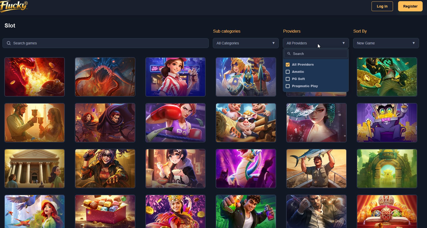 Flucky casino games interface